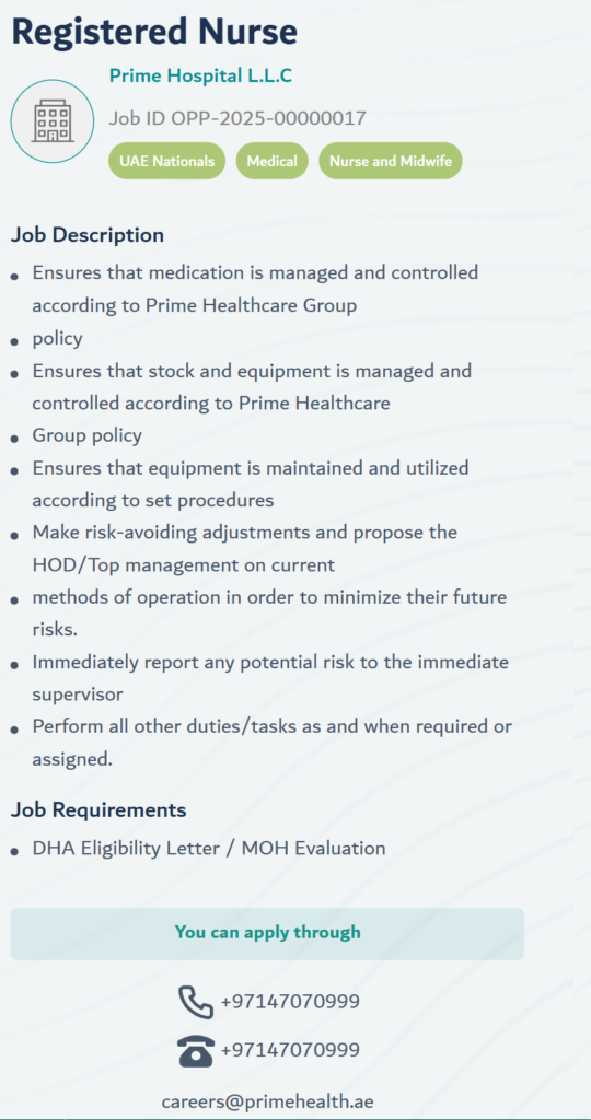 registered nurse job in DHA