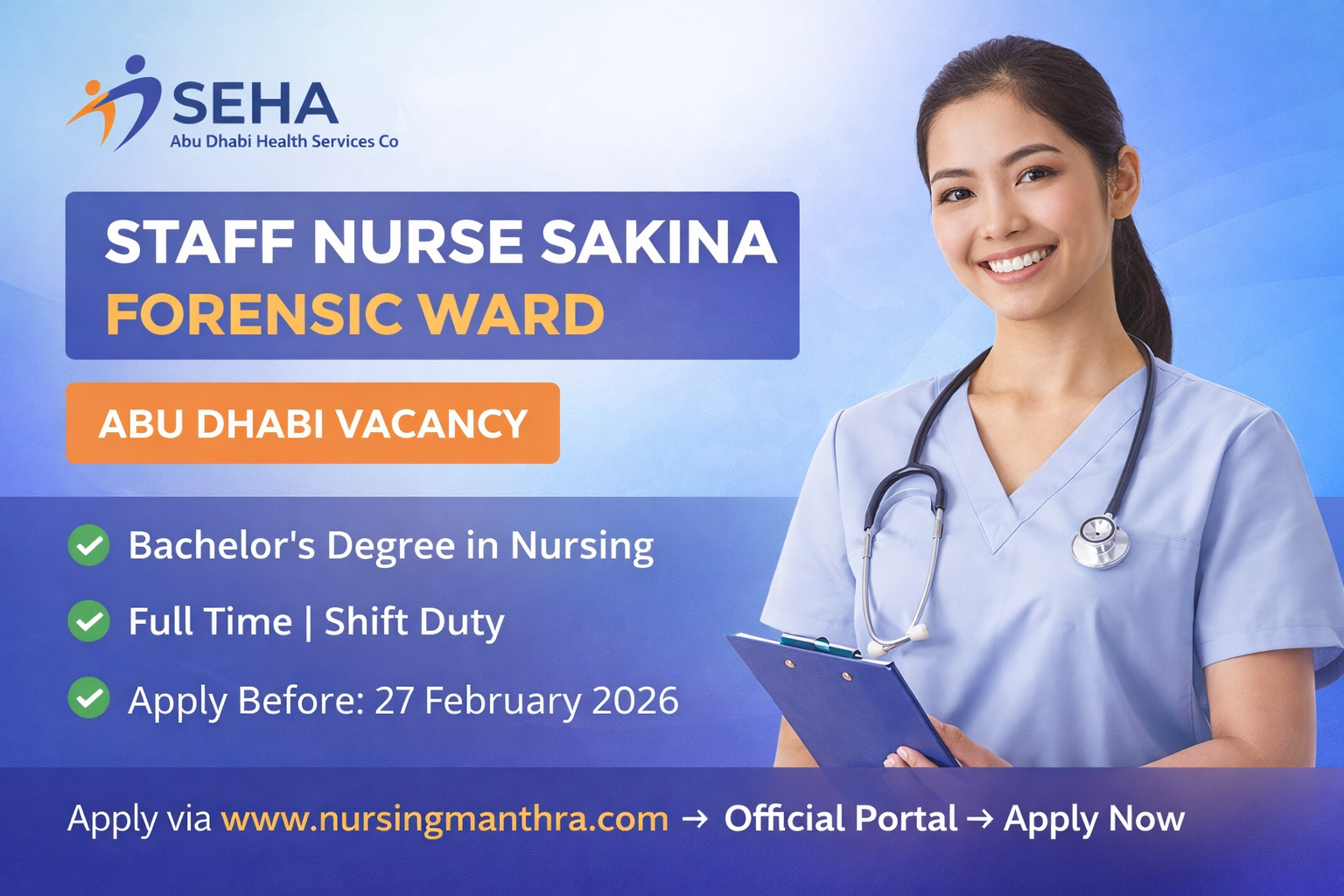 Staff Nurse Sakina – Forensic Ward Job in Abu Dhabi | SEHA Careers | Apply