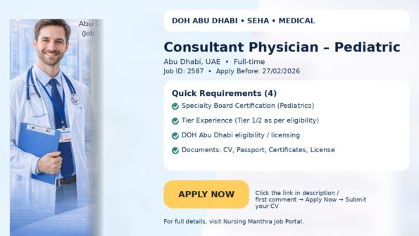 SEHA Abu Dhabi Hiring Consultant Pediatrician (2026) | Job ID 2587 | Apply Now