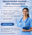 Registered Nurse OPD Pediatrics Job in Dubai | Mediclinic Springs