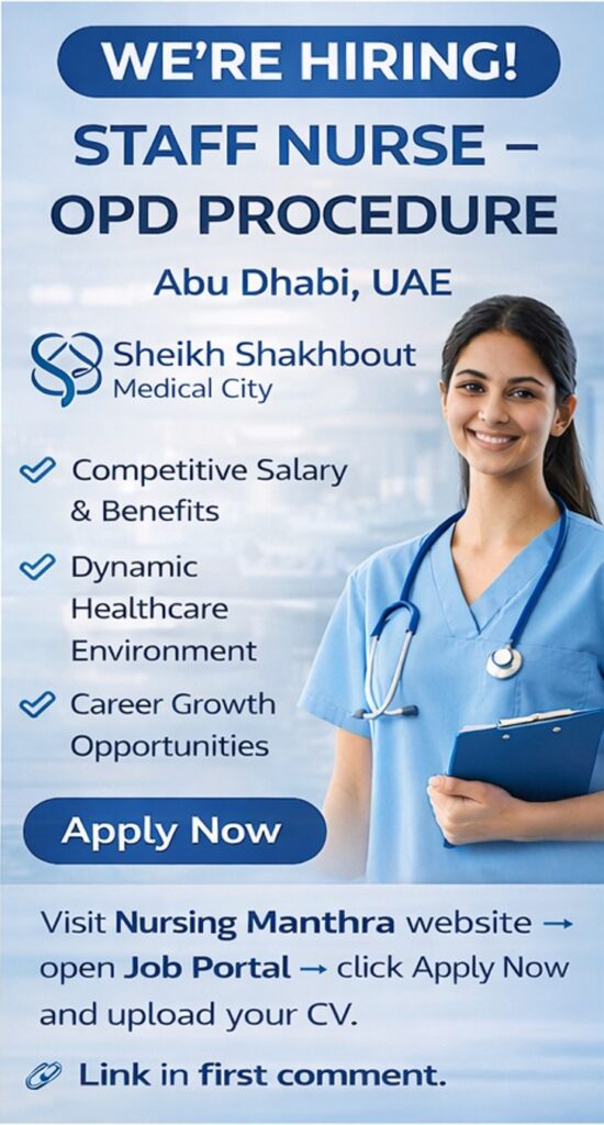 Staff Nurse Vacancy in Abu Dhabi | SSMC Hiring OPD Procedure Nurses